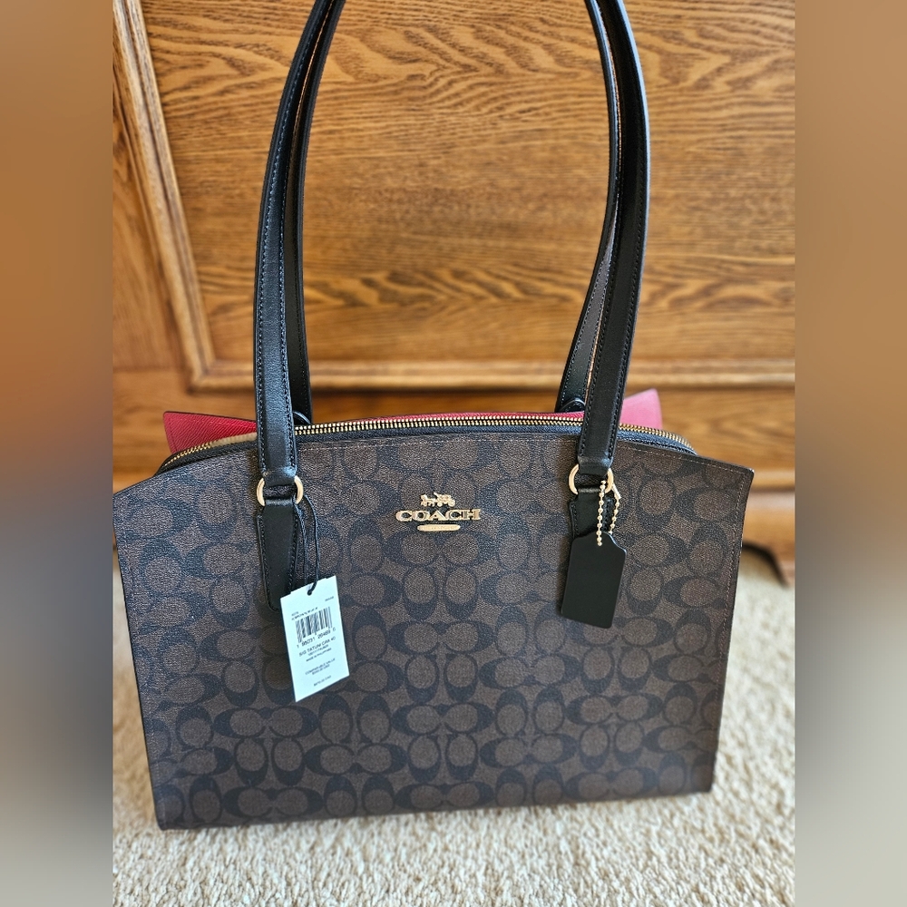 NEW Coach Signature Brown and Black Tote Bag